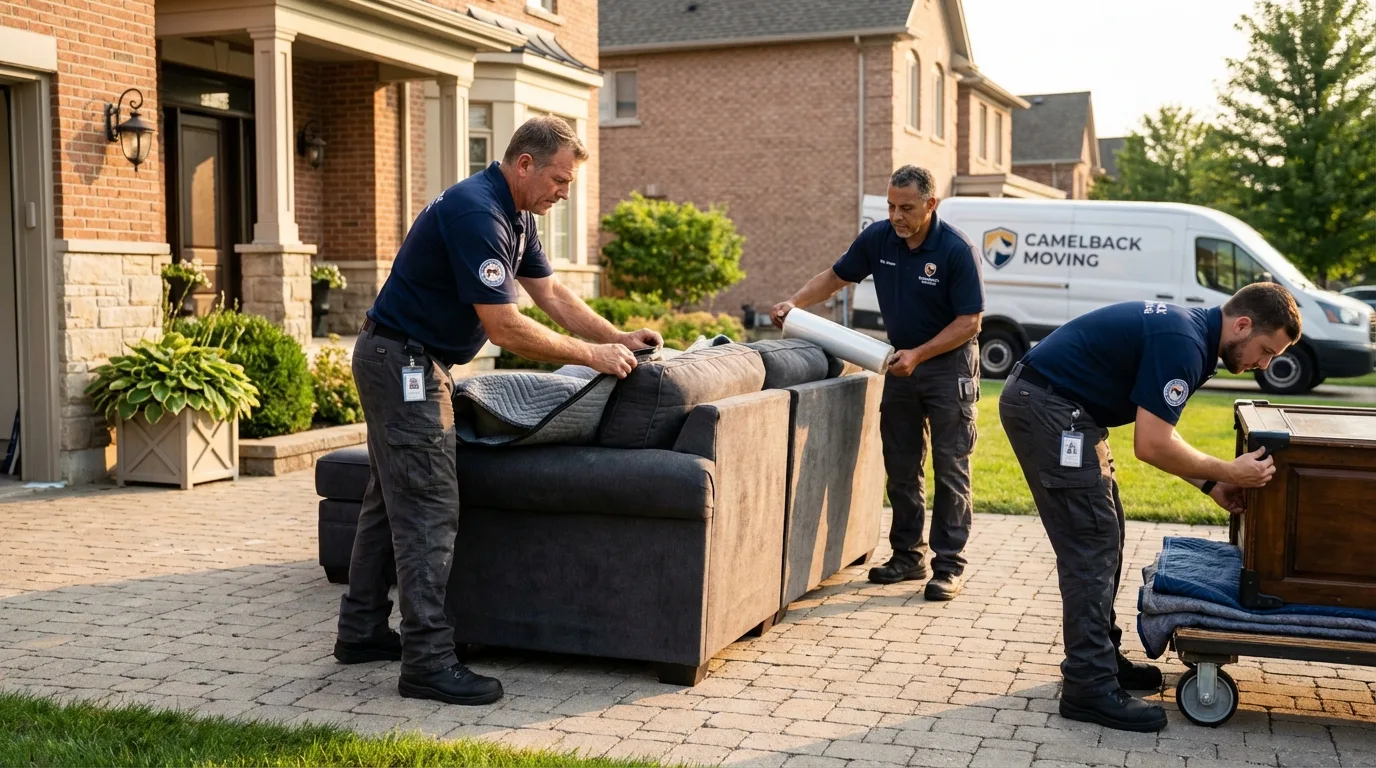 Large estate moving crew wrapping furniture in Carson, WA