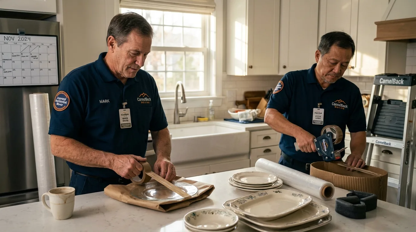 Professional crew packing kitchen dishware in Carson, WA